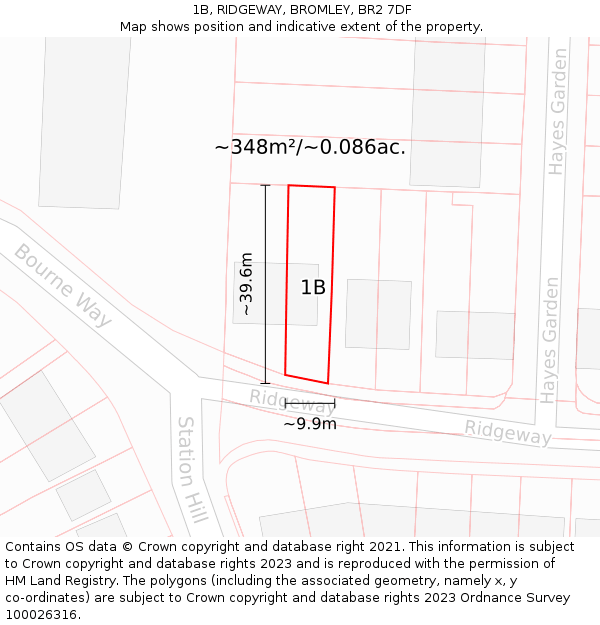 1B, RIDGEWAY, BROMLEY, BR2 7DF: Plot and title map