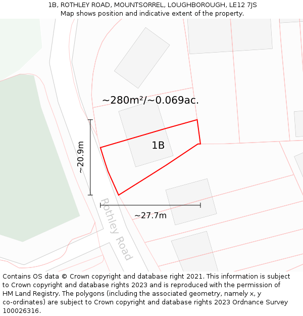 1B, ROTHLEY ROAD, MOUNTSORREL, LOUGHBOROUGH, LE12 7JS: Plot and title map