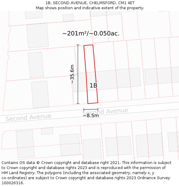 1B, SECOND AVENUE, CHELMSFORD, CM1 4ET: Plot and title map