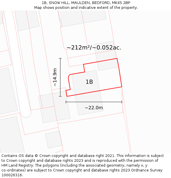 1B, SNOW HILL, MAULDEN, BEDFORD, MK45 2BP: Plot and title map
