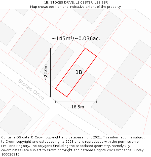 1B, STOKES DRIVE, LEICESTER, LE3 9BR: Plot and title map