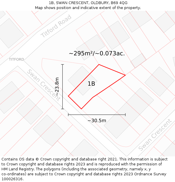 1B, SWAN CRESCENT, OLDBURY, B69 4QG: Plot and title map