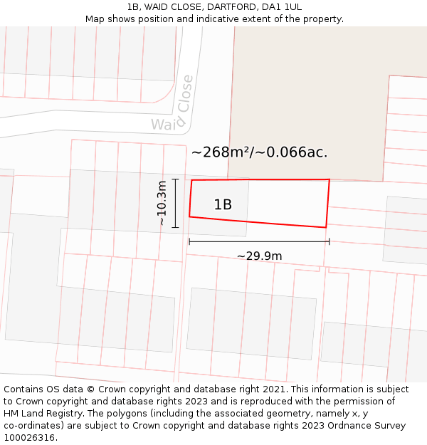 1B, WAID CLOSE, DARTFORD, DA1 1UL: Plot and title map