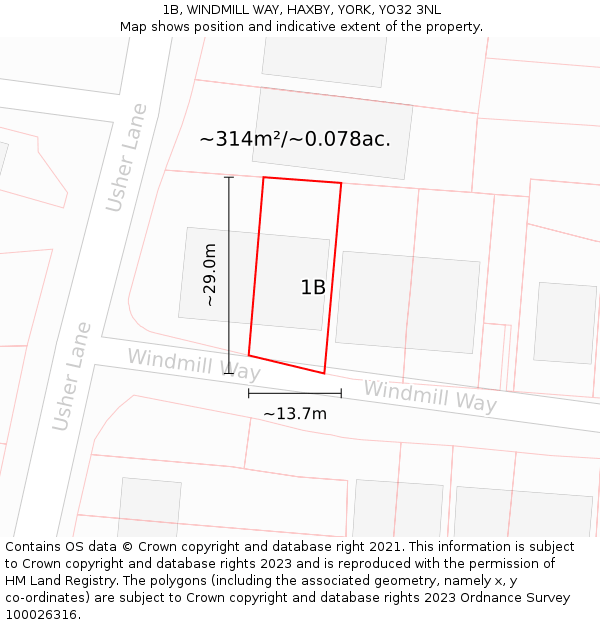 1B, WINDMILL WAY, HAXBY, YORK, YO32 3NL: Plot and title map