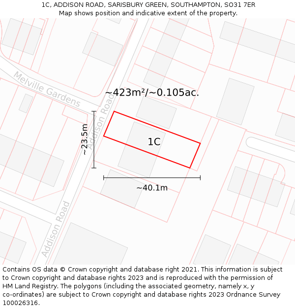 1C, ADDISON ROAD, SARISBURY GREEN, SOUTHAMPTON, SO31 7ER: Plot and title map