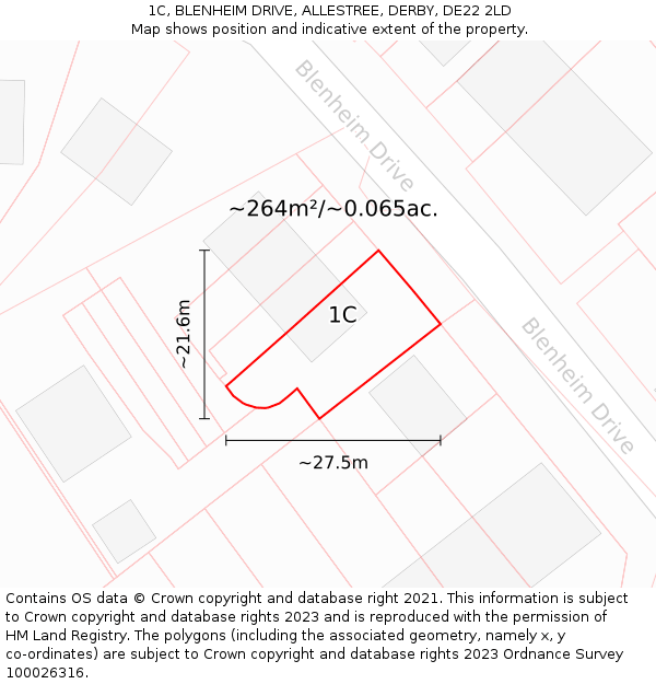 1C, BLENHEIM DRIVE, ALLESTREE, DERBY, DE22 2LD: Plot and title map