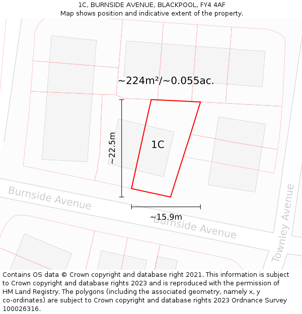 1C, BURNSIDE AVENUE, BLACKPOOL, FY4 4AF: Plot and title map