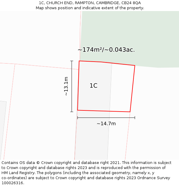 1C, CHURCH END, RAMPTON, CAMBRIDGE, CB24 8QA: Plot and title map