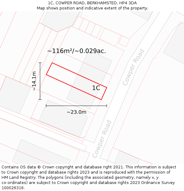 1C, COWPER ROAD, BERKHAMSTED, HP4 3DA: Plot and title map