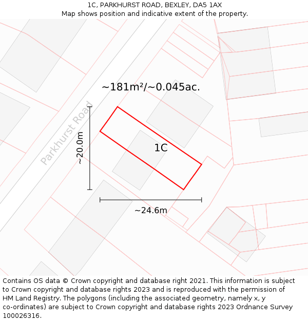 1C, PARKHURST ROAD, BEXLEY, DA5 1AX: Plot and title map