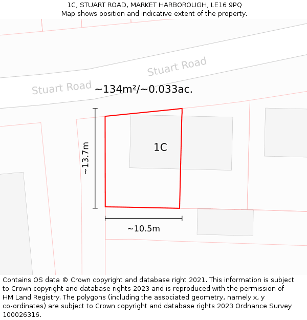 1C, STUART ROAD, MARKET HARBOROUGH, LE16 9PQ: Plot and title map