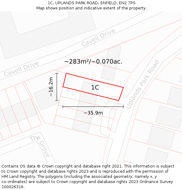 1C, UPLANDS PARK ROAD, ENFIELD, EN2 7PS: Plot and title map