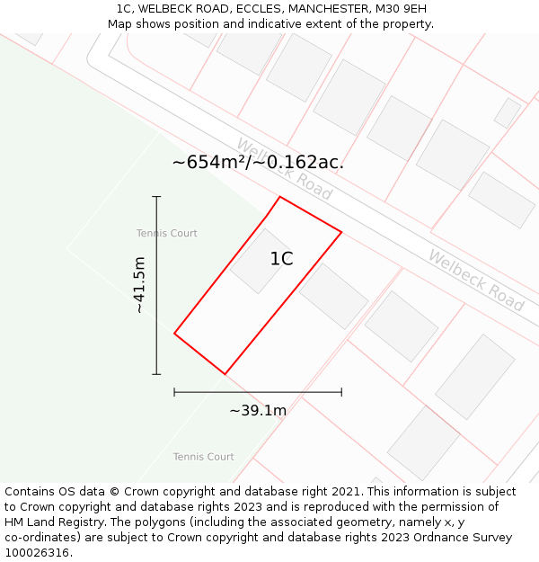 1C, WELBECK ROAD, ECCLES, MANCHESTER, M30 9EH: Plot and title map