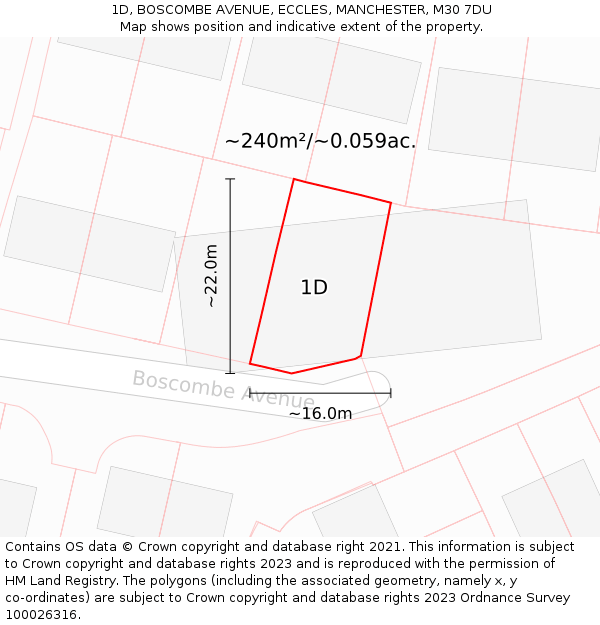 1D, BOSCOMBE AVENUE, ECCLES, MANCHESTER, M30 7DU: Plot and title map