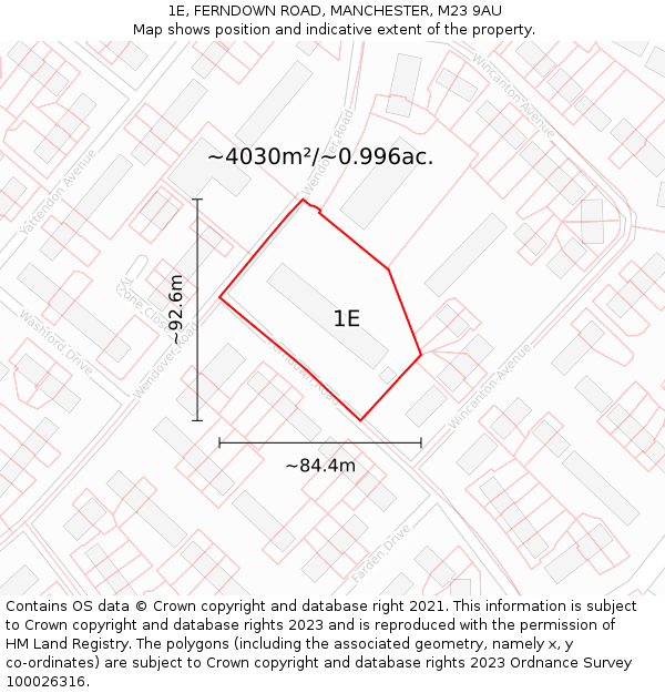 1E, FERNDOWN ROAD, MANCHESTER, M23 9AU: Plot and title map