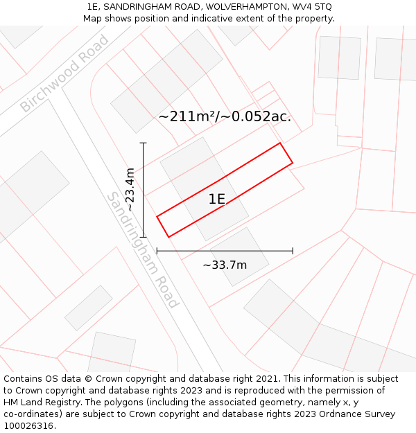 1E, SANDRINGHAM ROAD, WOLVERHAMPTON, WV4 5TQ: Plot and title map