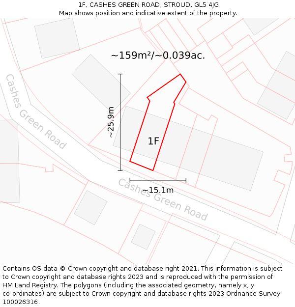 1F, CASHES GREEN ROAD, STROUD, GL5 4JG: Plot and title map