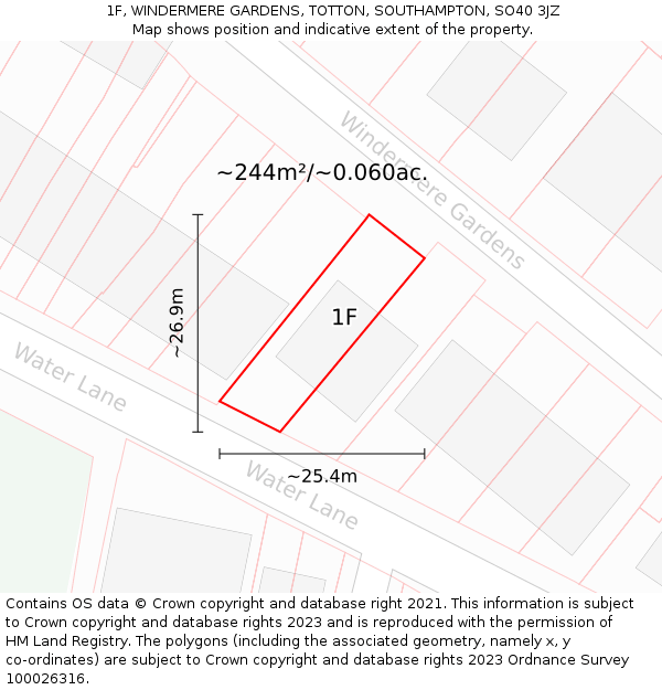 1F, WINDERMERE GARDENS, TOTTON, SOUTHAMPTON, SO40 3JZ: Plot and title map