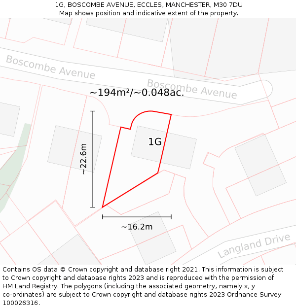 1G, BOSCOMBE AVENUE, ECCLES, MANCHESTER, M30 7DU: Plot and title map