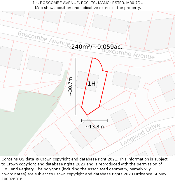 1H, BOSCOMBE AVENUE, ECCLES, MANCHESTER, M30 7DU: Plot and title map