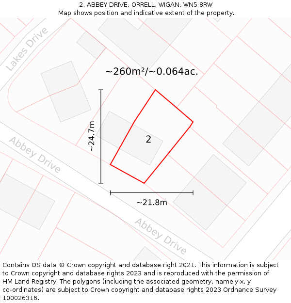 2, ABBEY DRIVE, ORRELL, WIGAN, WN5 8RW: Plot and title map
