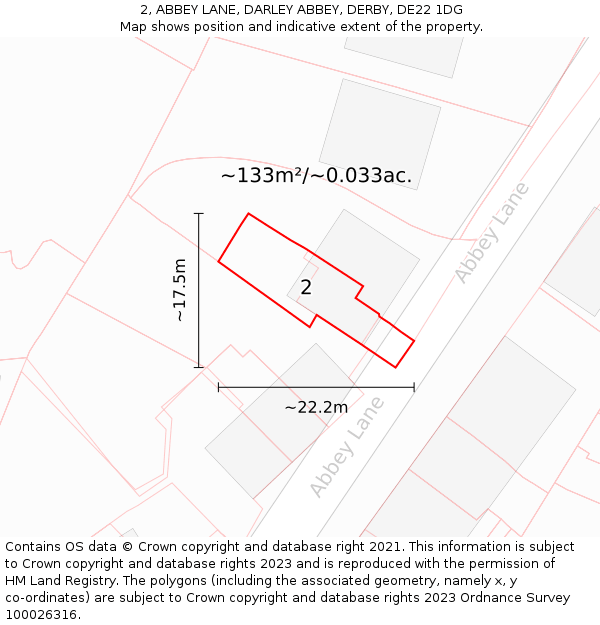 2, ABBEY LANE, DARLEY ABBEY, DERBY, DE22 1DG: Plot and title map