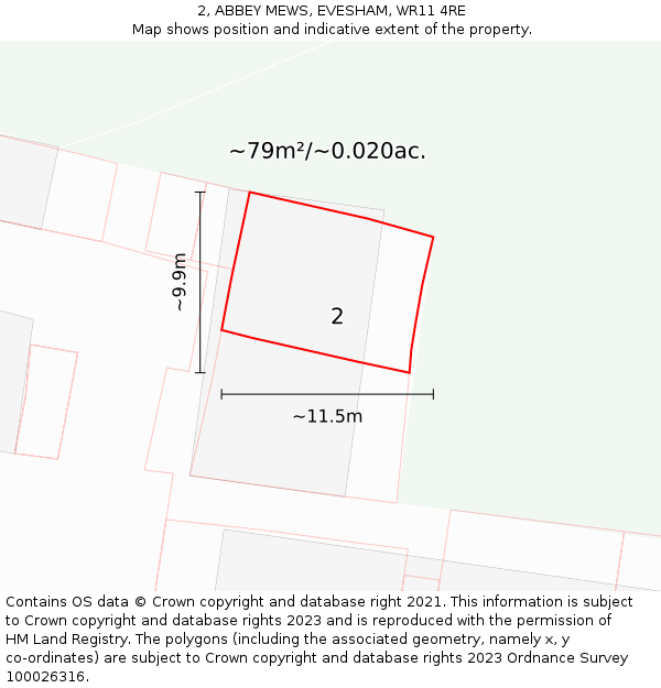 2, ABBEY MEWS, EVESHAM, WR11 4RE: Plot and title map