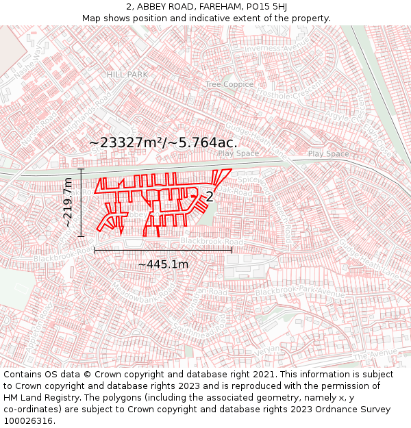 2, ABBEY ROAD, FAREHAM, PO15 5HJ: Plot and title map