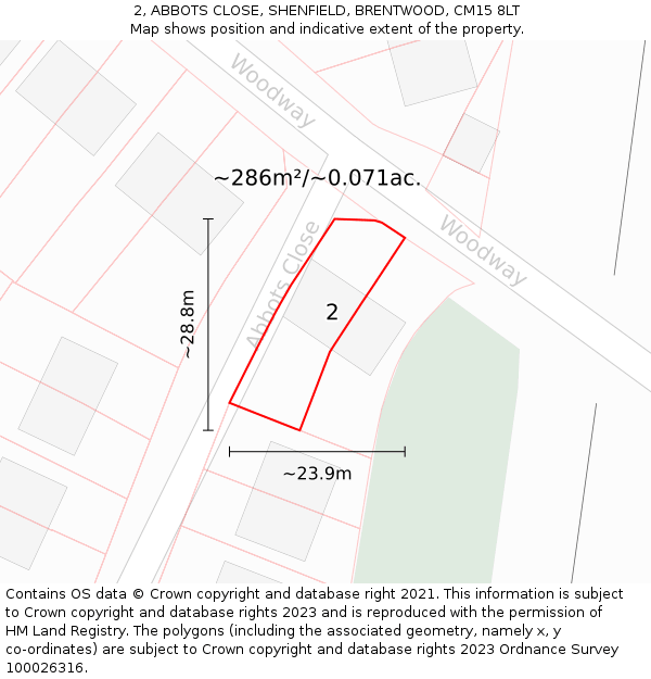 2, ABBOTS CLOSE, SHENFIELD, BRENTWOOD, CM15 8LT: Plot and title map