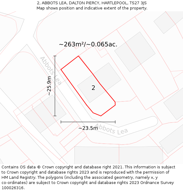 2, ABBOTS LEA, DALTON PIERCY, HARTLEPOOL, TS27 3JS: Plot and title map