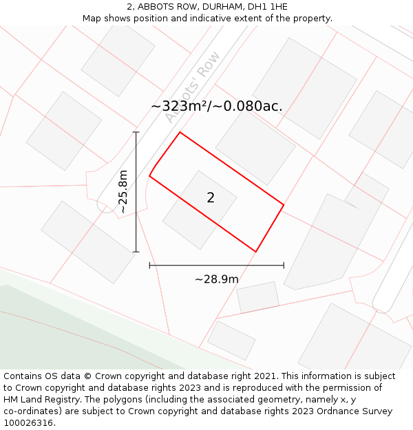 2, ABBOTS ROW, DURHAM, DH1 1HE: Plot and title map