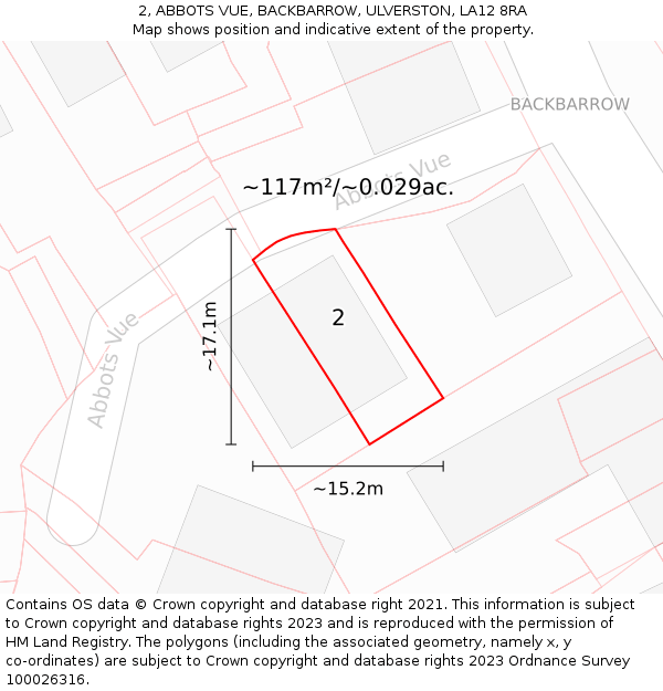 2, ABBOTS VUE, BACKBARROW, ULVERSTON, LA12 8RA: Plot and title map