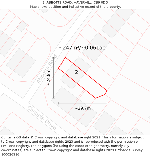 2, ABBOTTS ROAD, HAVERHILL, CB9 0DQ: Plot and title map