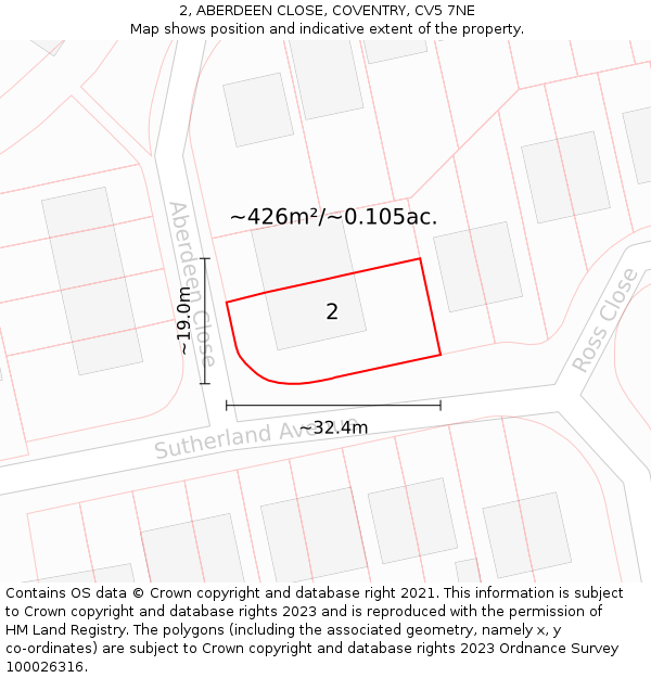 2, ABERDEEN CLOSE, COVENTRY, CV5 7NE: Plot and title map
