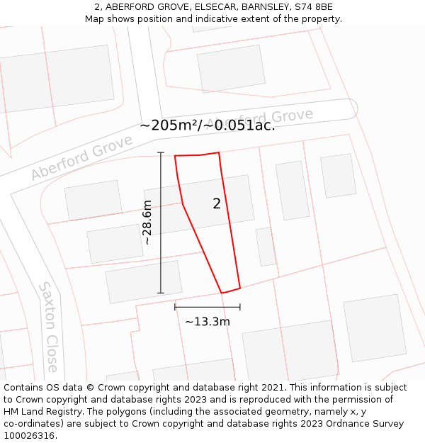 2, ABERFORD GROVE, ELSECAR, BARNSLEY, S74 8BE: Plot and title map