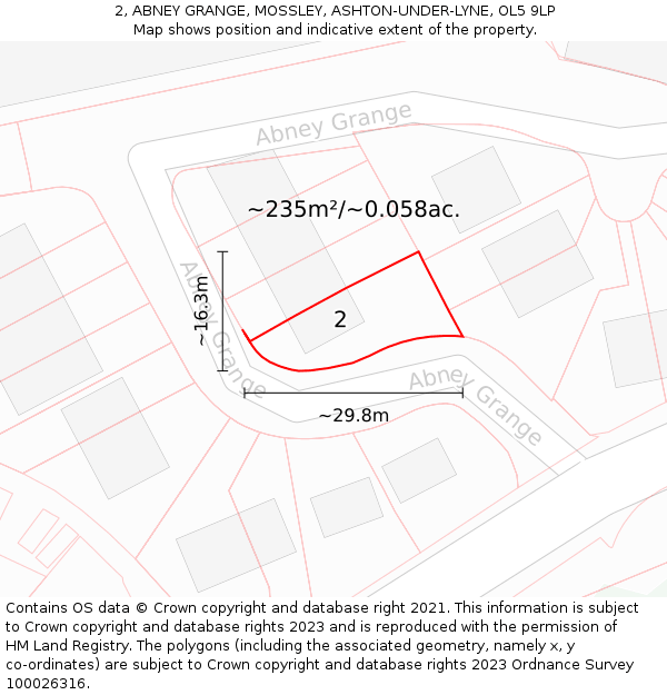 2, ABNEY GRANGE, MOSSLEY, ASHTON-UNDER-LYNE, OL5 9LP: Plot and title map