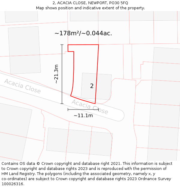2, ACACIA CLOSE, NEWPORT, PO30 5FQ: Plot and title map