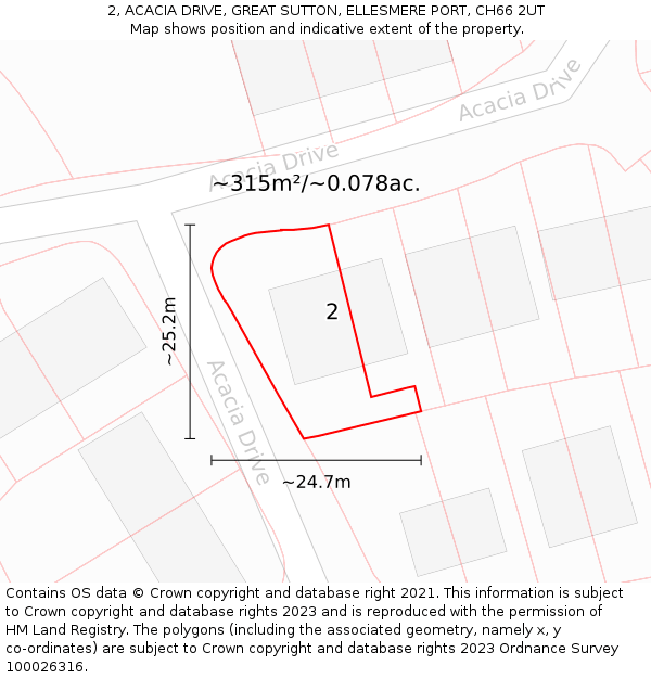 2, ACACIA DRIVE, GREAT SUTTON, ELLESMERE PORT, CH66 2UT: Plot and title map