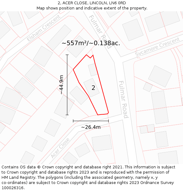 2, ACER CLOSE, LINCOLN, LN6 0RD: Plot and title map