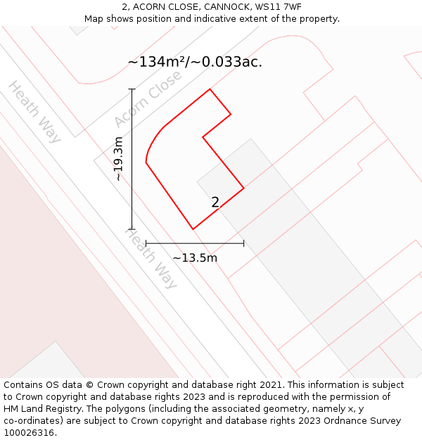 2, ACORN CLOSE, CANNOCK, WS11 7WF: Plot and title map