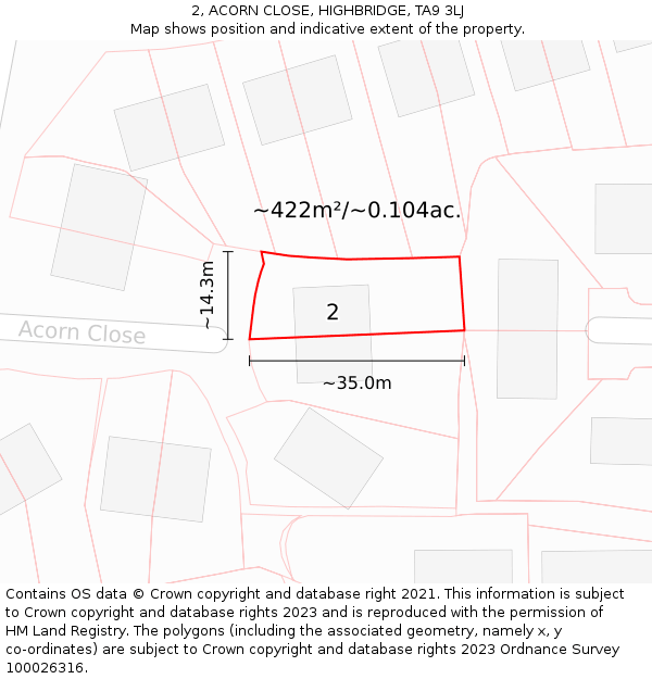 2, ACORN CLOSE, HIGHBRIDGE, TA9 3LJ: Plot and title map