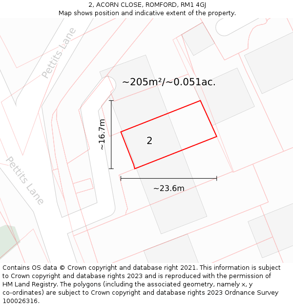 2, ACORN CLOSE, ROMFORD, RM1 4GJ: Plot and title map