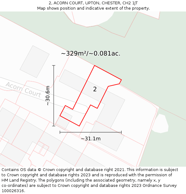 2, ACORN COURT, UPTON, CHESTER, CH2 1JT: Plot and title map