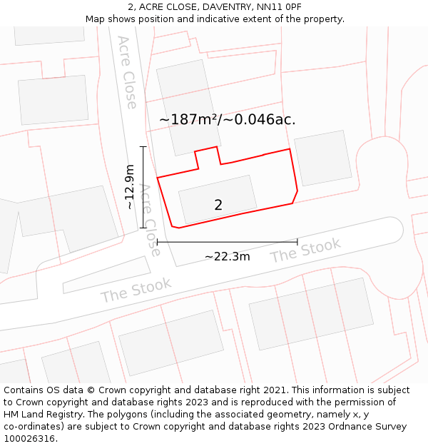 2, ACRE CLOSE, DAVENTRY, NN11 0PF: Plot and title map