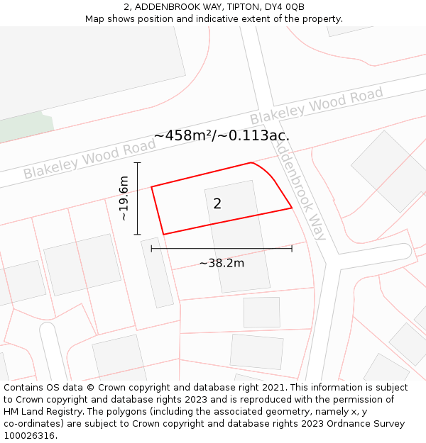 2, ADDENBROOK WAY, TIPTON, DY4 0QB: Plot and title map