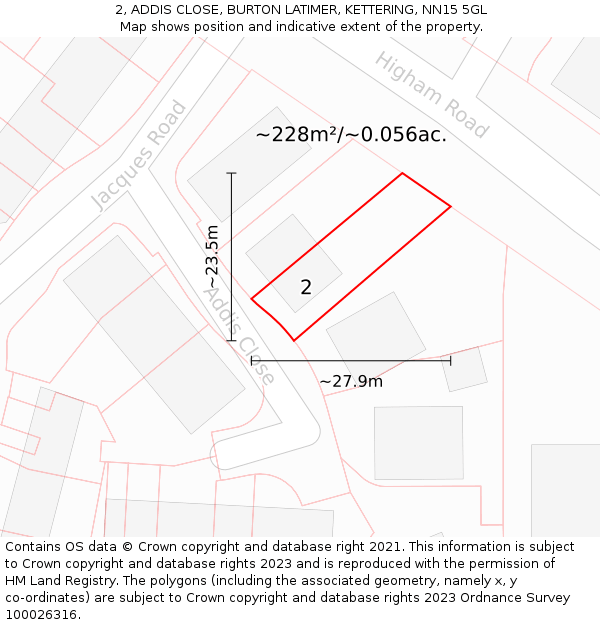 2, ADDIS CLOSE, BURTON LATIMER, KETTERING, NN15 5GL: Plot and title map
