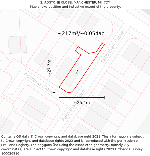 2, ADSTONE CLOSE, MANCHESTER, M4 7DY: Plot and title map