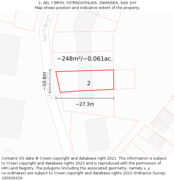 2, AEL Y BRYN, YSTRADGYNLAIS, SWANSEA, SA9 1HY: Plot and title map