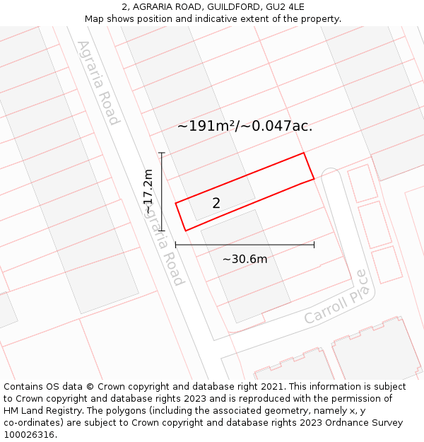 2, AGRARIA ROAD, GUILDFORD, GU2 4LE: Plot and title map