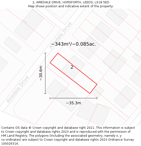 2, AIREDALE DRIVE, HORSFORTH, LEEDS, LS18 5ED: Plot and title map